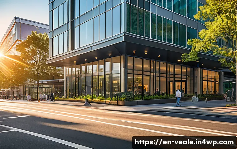 상업용 임대 부동산 분석 팁 - A modern commercial office building exterior during golden hour, featuring sleek glass facades and a...