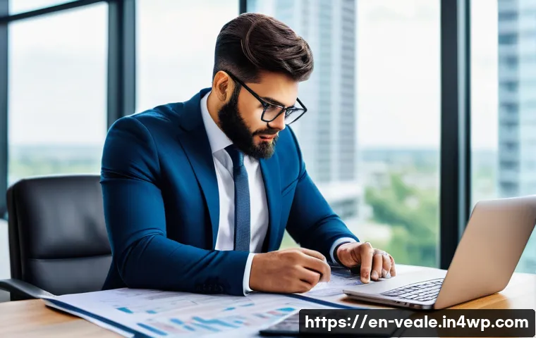 임대 부동산 투자에서의 자금 조달 방법 - A professional real estate investor reviewing detailed financial documents and loan paperwork at a m...